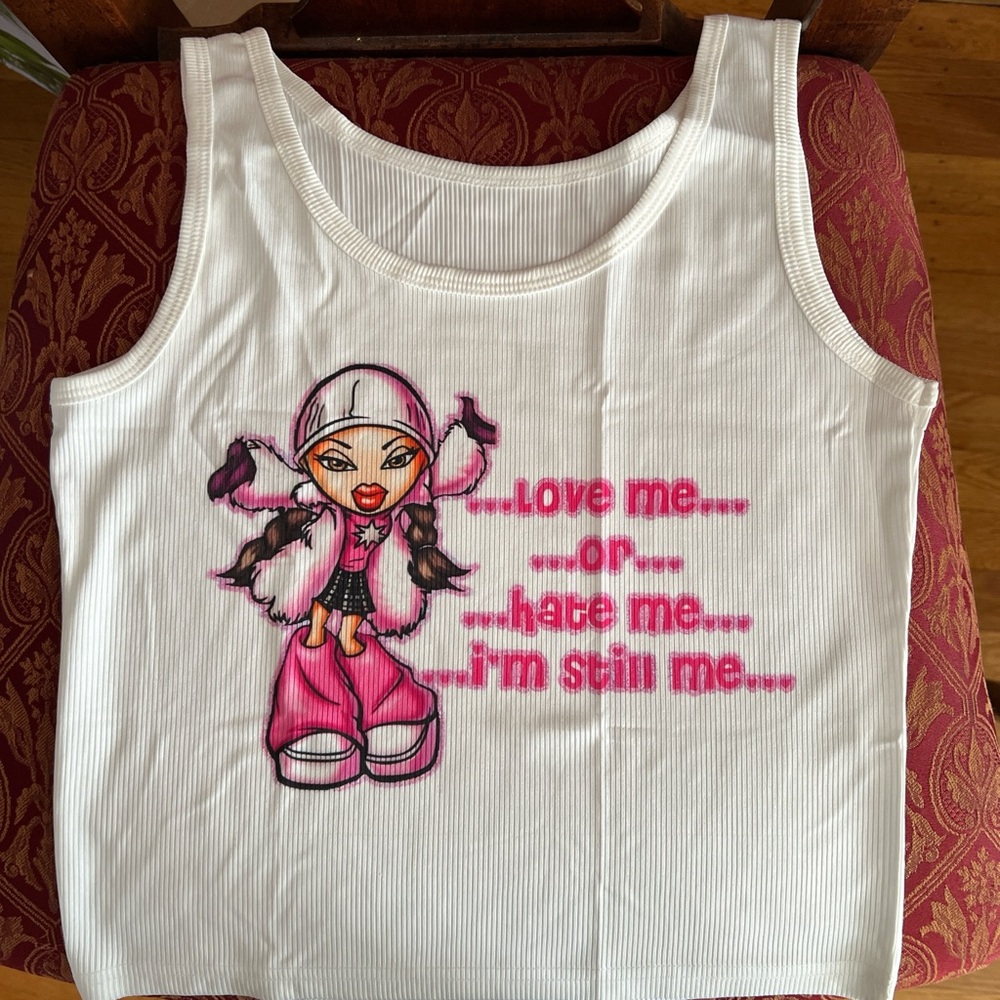 White and Pink Bratz Graphic Tank Top